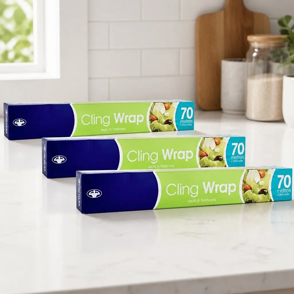 Cling Wrap 70m Food Storage Kitchen Wrap Transparent Film Roll x3 Pack