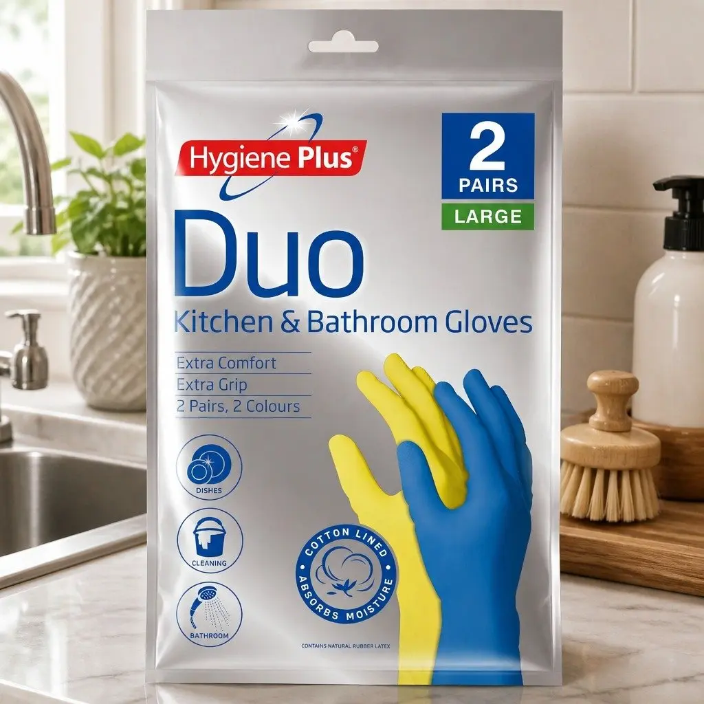 Large Reusable Kitchen and Bathroom Gloves 2 Pack Flexible Waterproof with Textured Grip for Cleaning and Protection