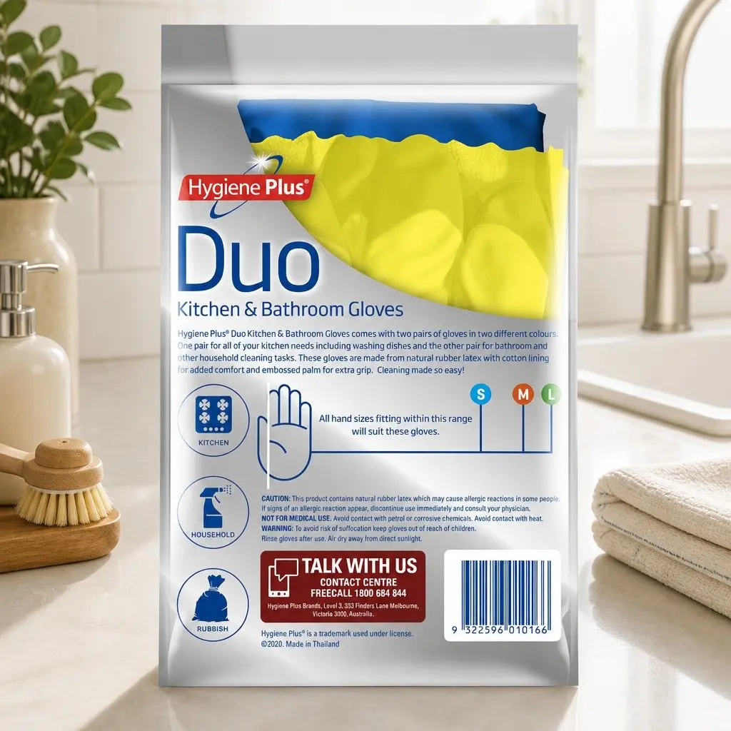 Large Reusable Kitchen and Bathroom Gloves 2 Pack Flexible Waterproof with Textured Grip for Cleaning and Protection