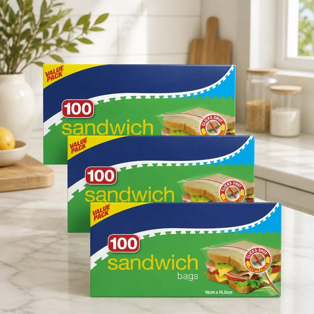 Sandwich Bags 100pk x3 Resealable Clear Food Storage Bags Lunch School Snack