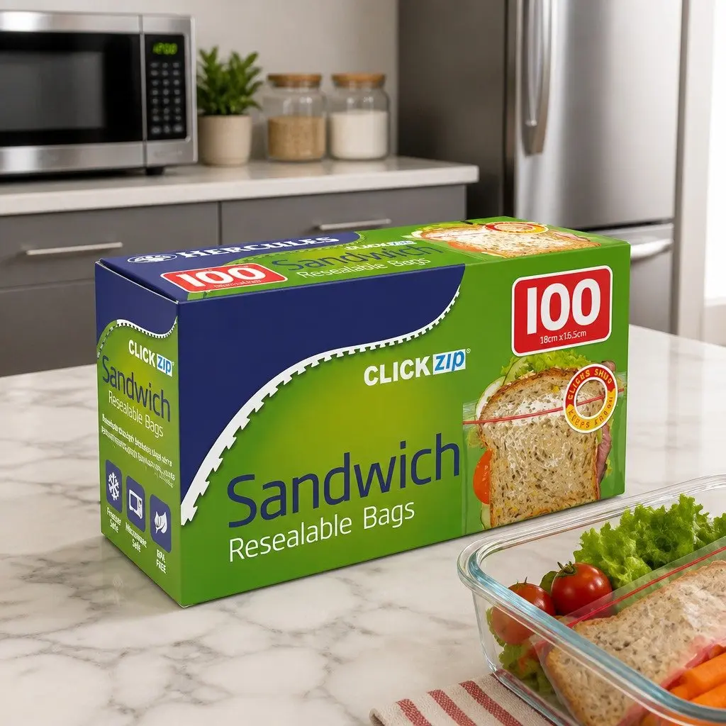 Sandwich Bags 100pk x3 Resealable Clear Food Storage Bags Lunch School Snack