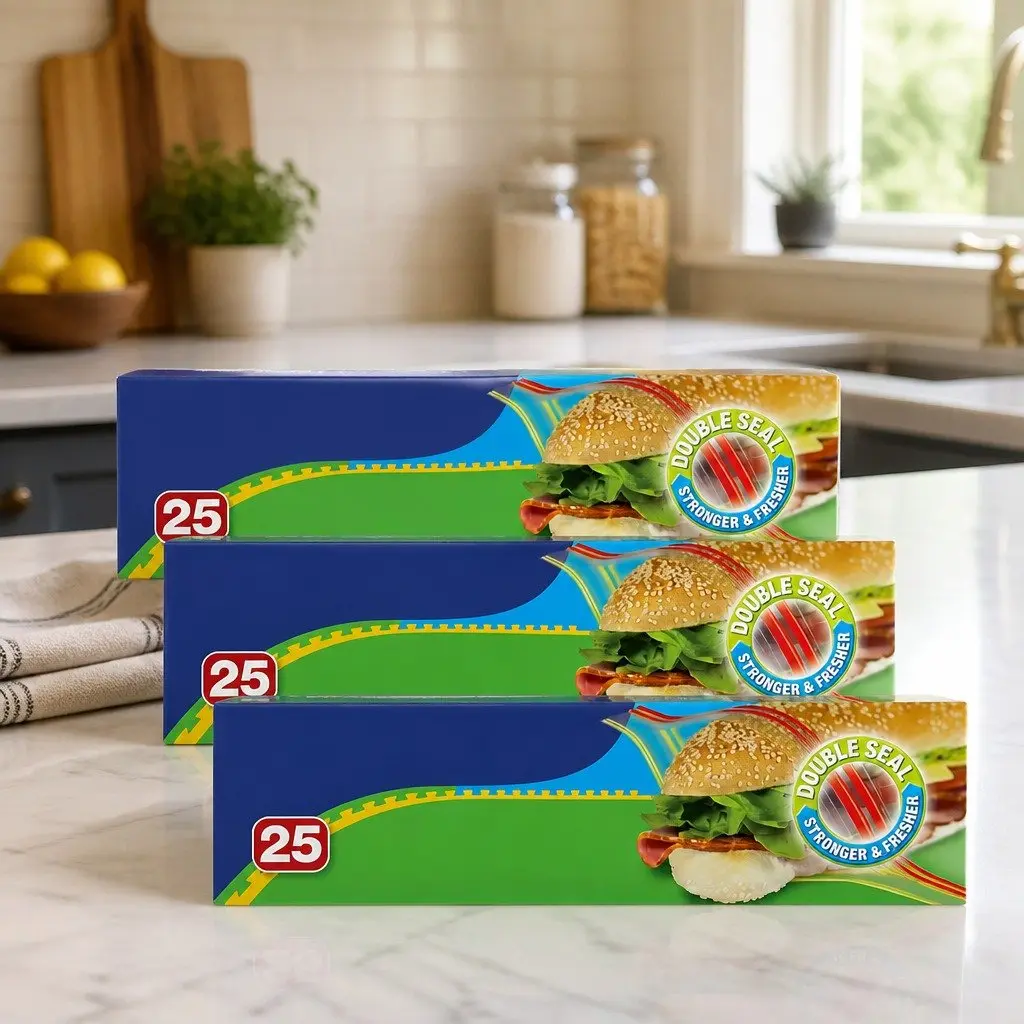 Large Resealable Sandwich Bags 25pk x3