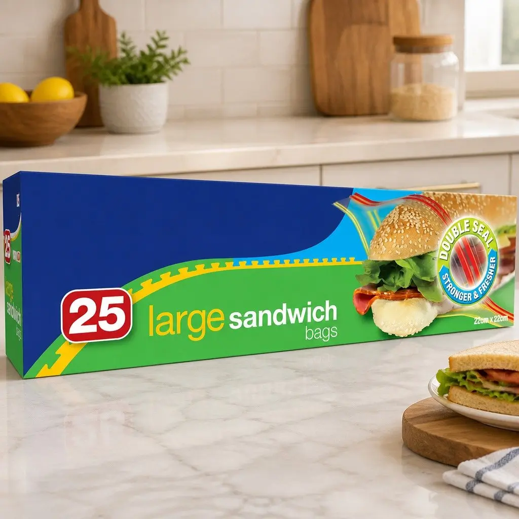 Large Resealable Sandwich Bags 25pk x3