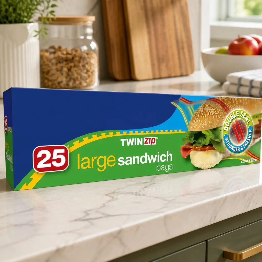 Large Sandwich Bags Resealable Food Storage 25pk x4 Clear Design Fresh Keep
