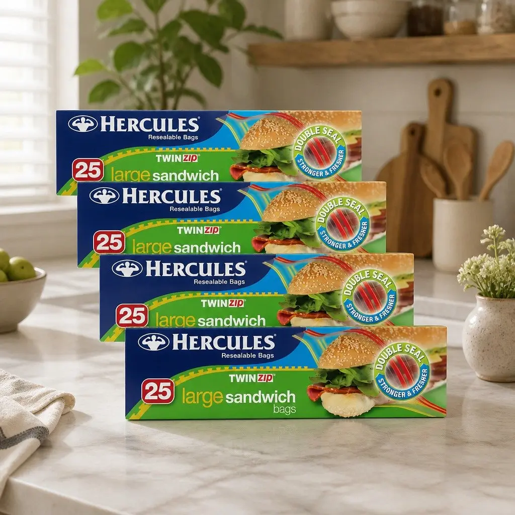 Large Sandwich Bags 25pk x5 Resealable Clear Food Storage Bags Lunch Snacks