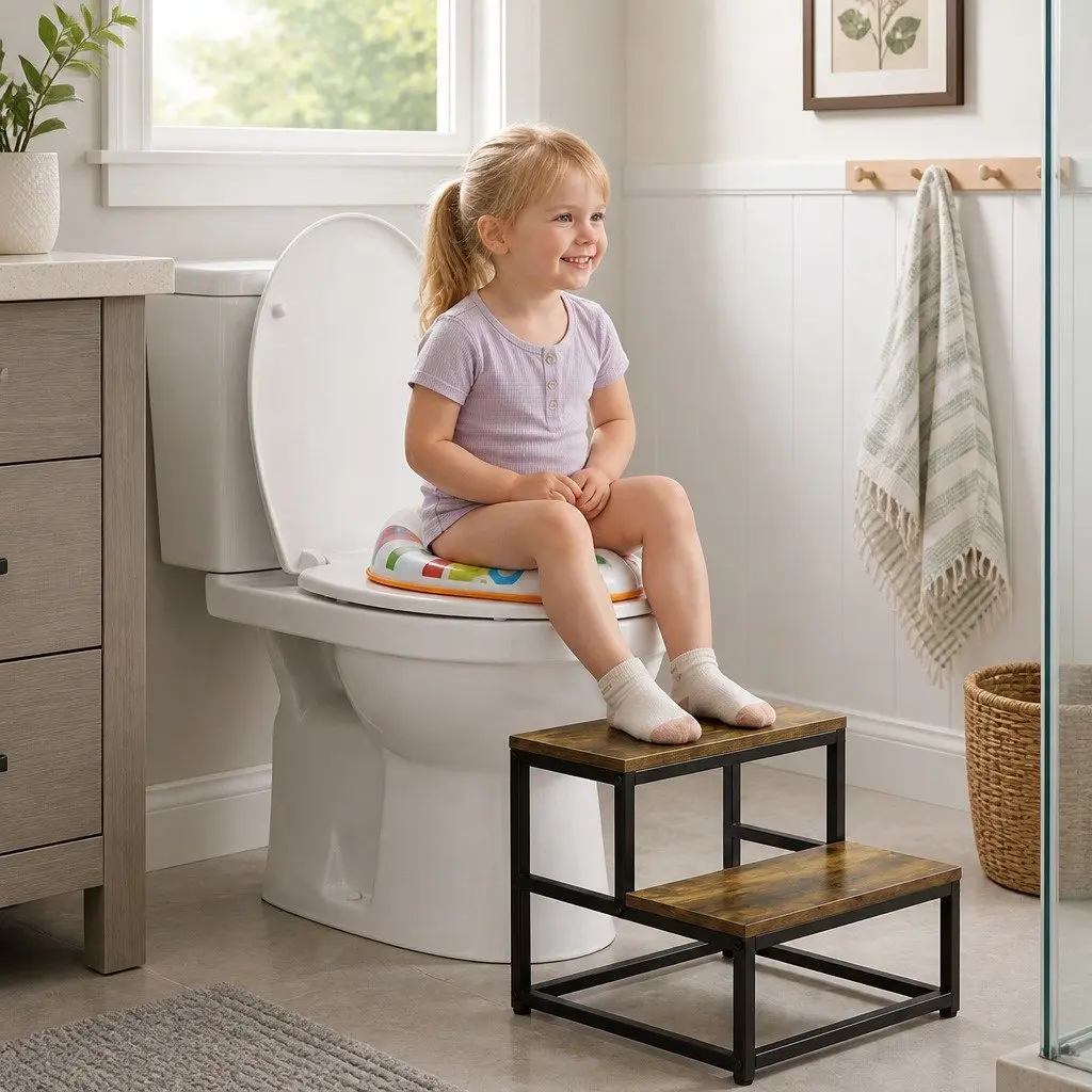 2-Step Stool Brown Portable Non Slip Stepping Ladder for Bathroom Kitchen Kids Adult Pet