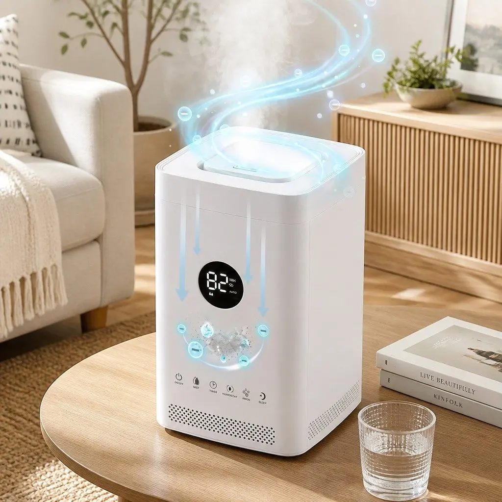 Ultrasonic Humidifier Air Purifier Top Fill Auto Humidity Control 3.5L White