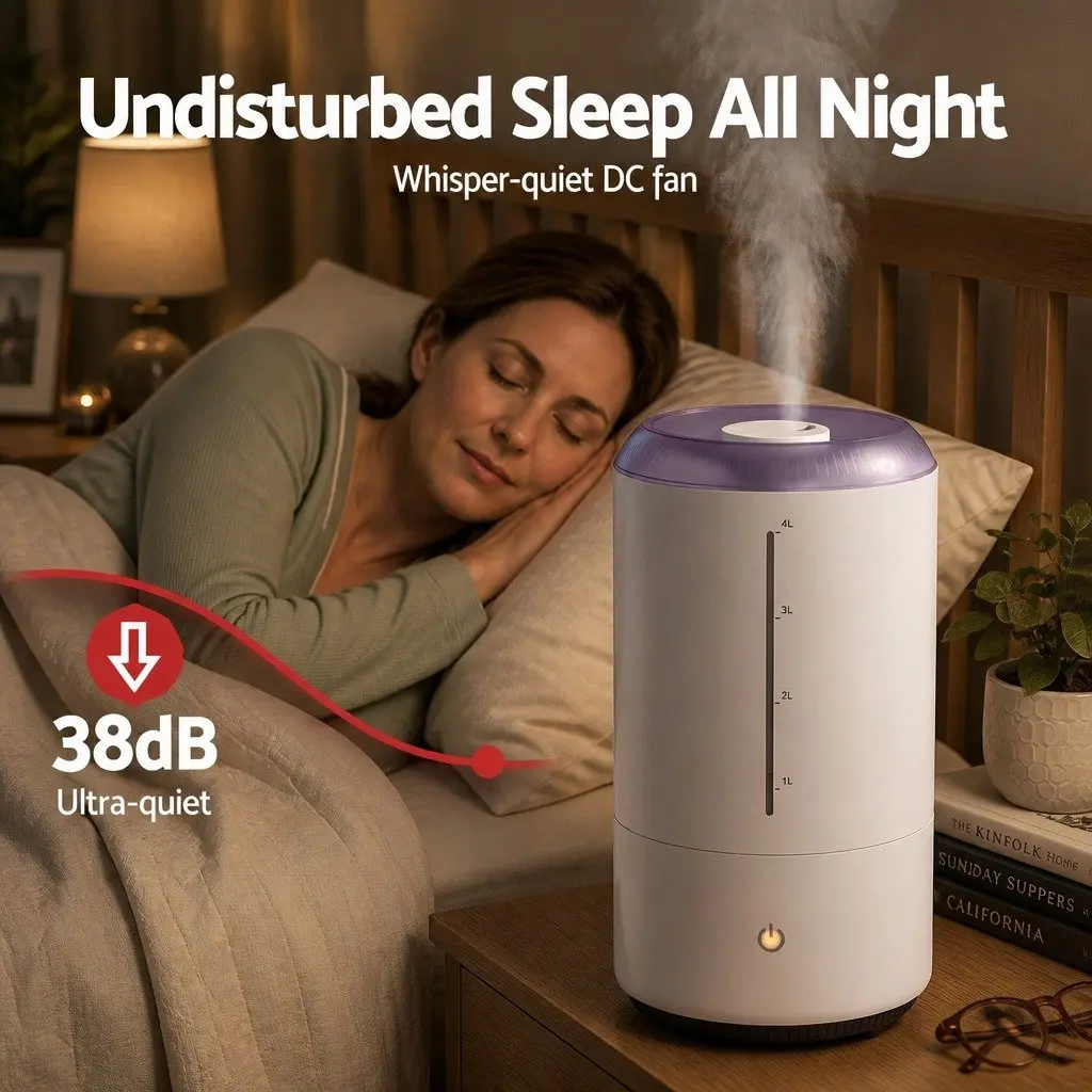 Ultrasonic Humidifier White 4L Top Fill Quiet Bedroom Mist