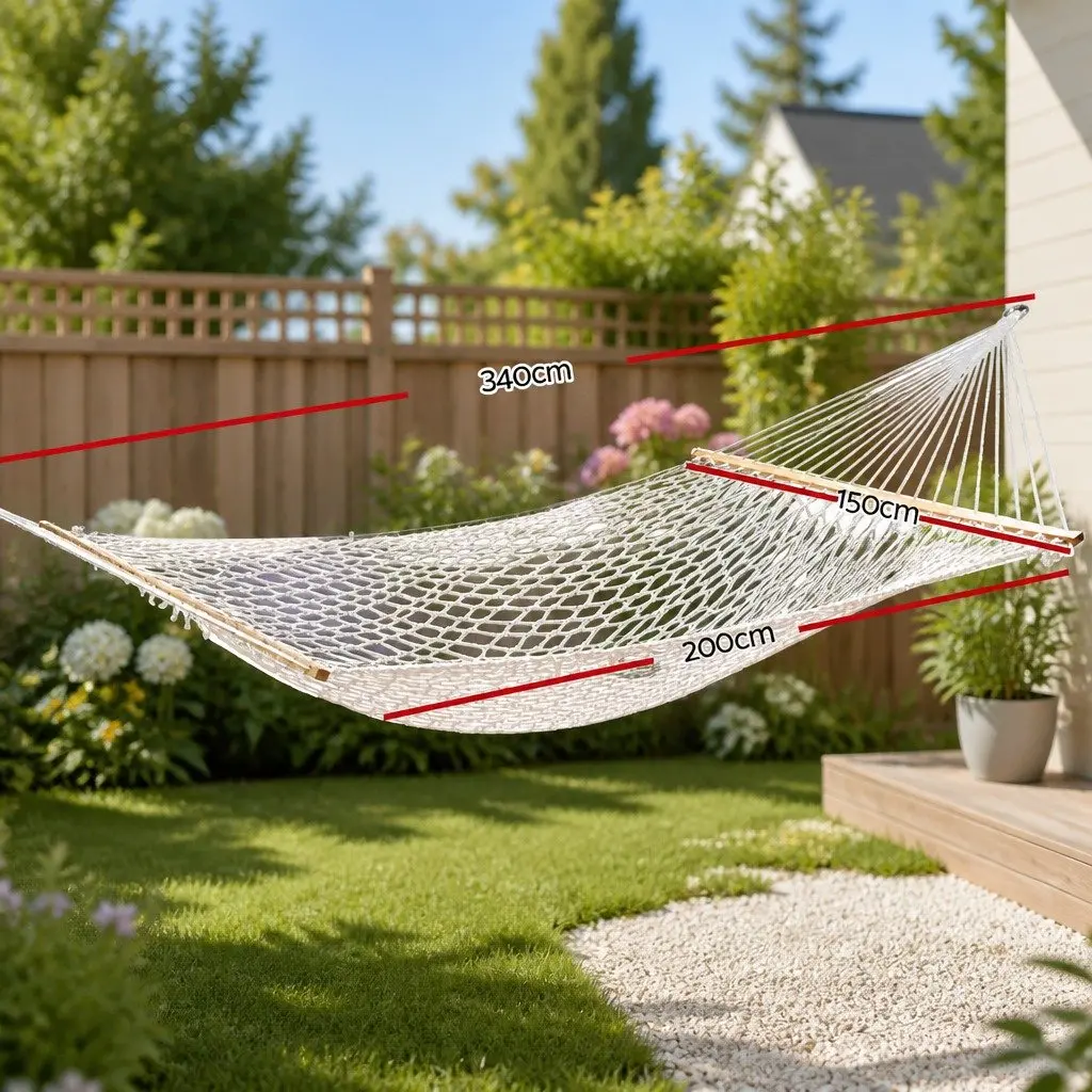 Hammock Cream 340cm Cotton Rope 2 Person Outdoor Indoor Hanging Bed Chair