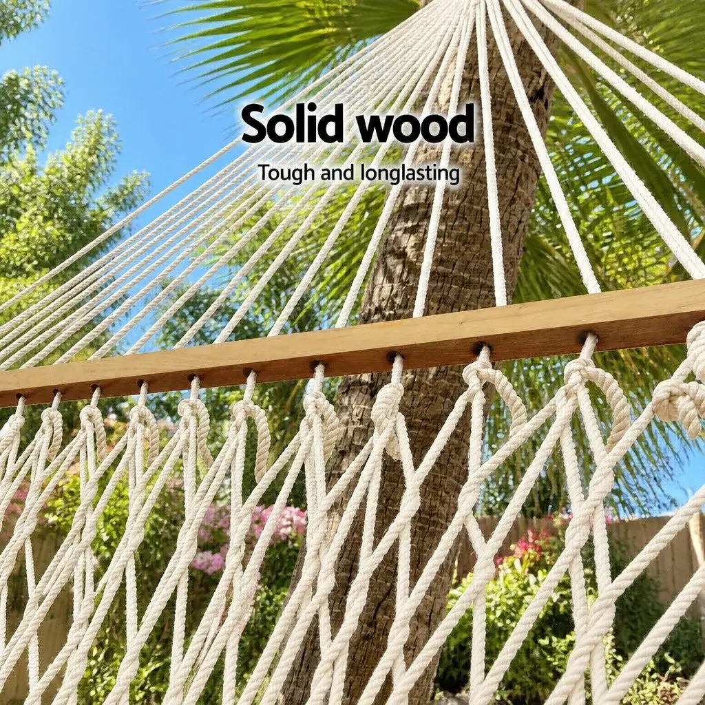 Hammock Cream 340cm Cotton Rope 2 Person Outdoor Indoor Hanging Bed Chair