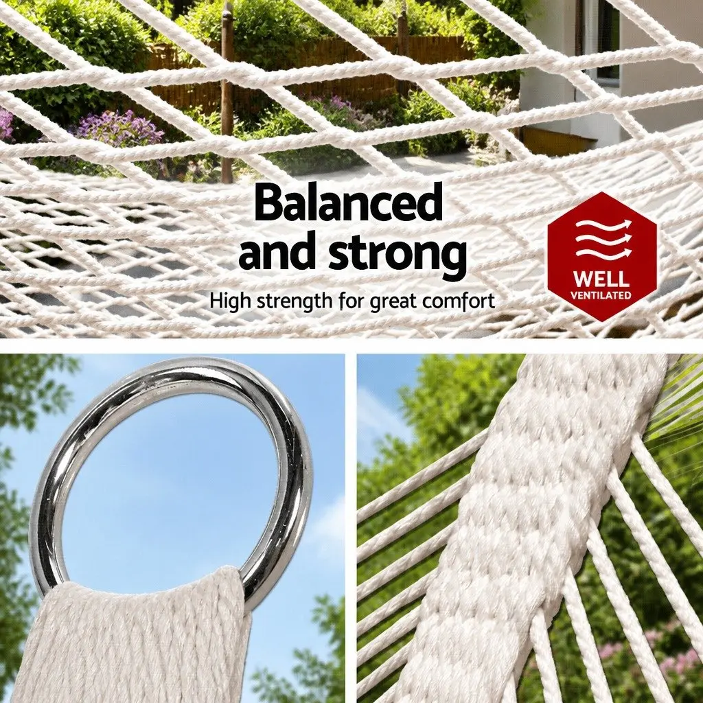 Hammock Cream 340cm Cotton Rope 2 Person Outdoor Indoor Hanging Bed Chair