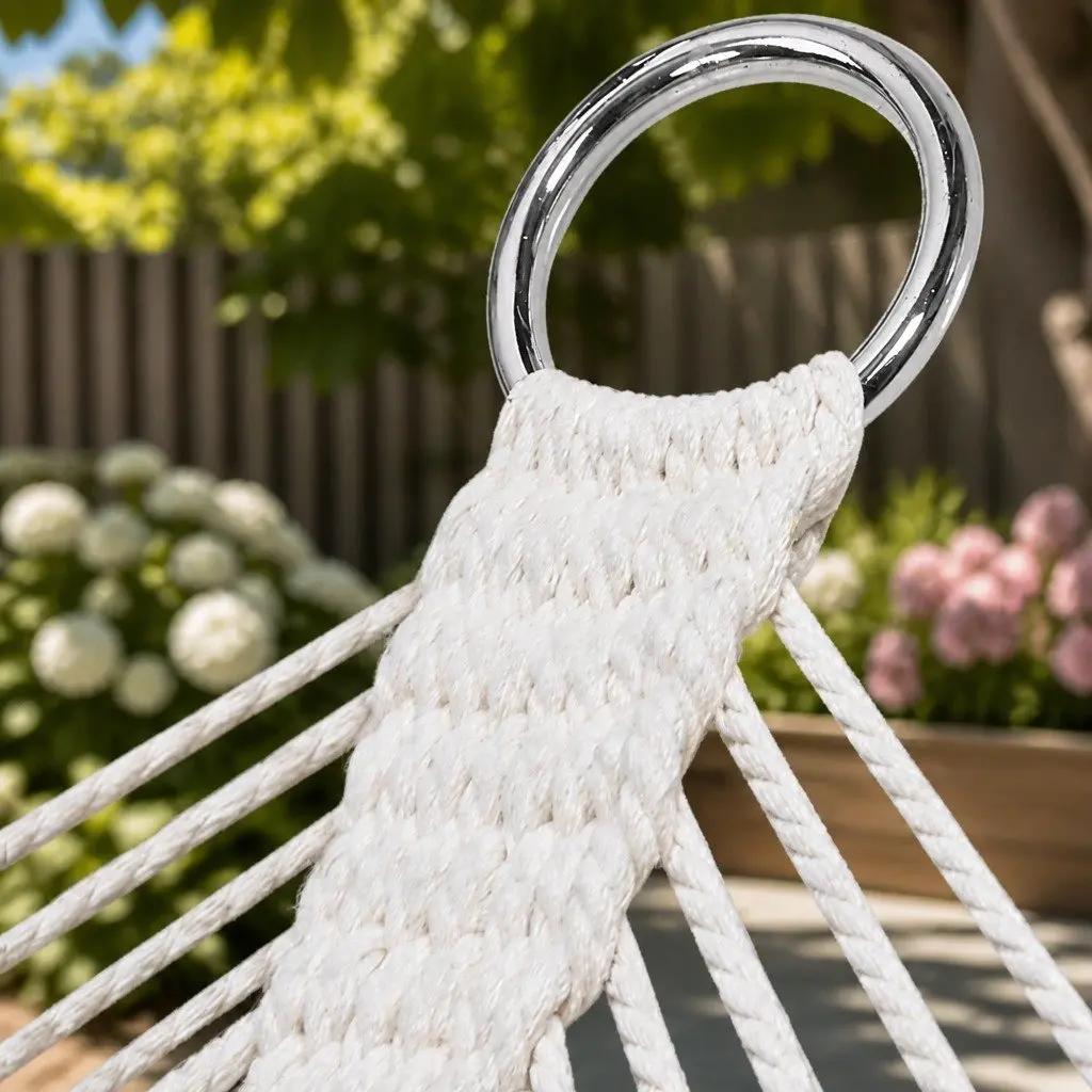 Hammock Cream 340cm Cotton Rope 2 Person Outdoor Indoor Hanging Bed Chair