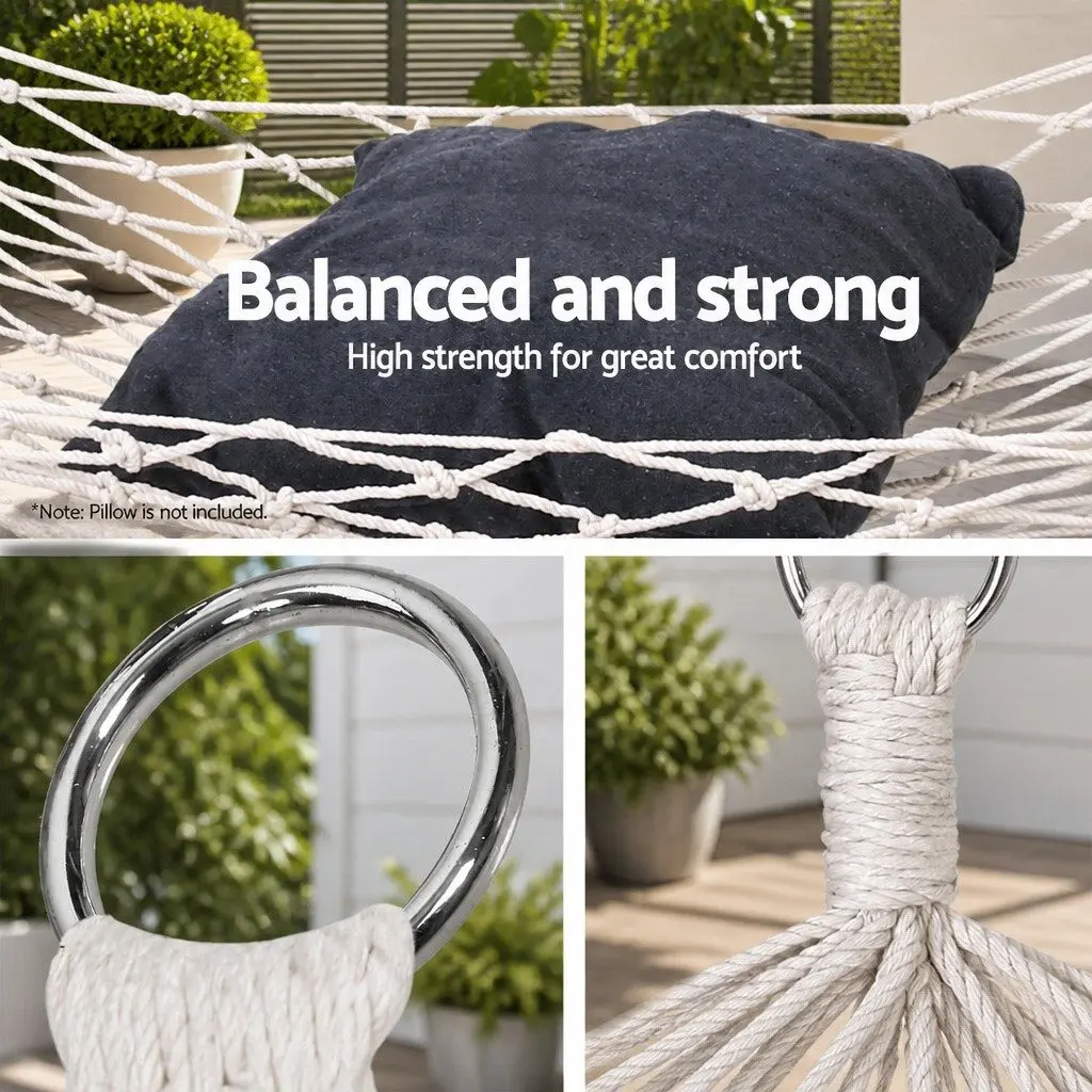 Hammock Bed Outdoor Indoor Camping Hanging Chair Mesh Cotton Rope Cream Relax