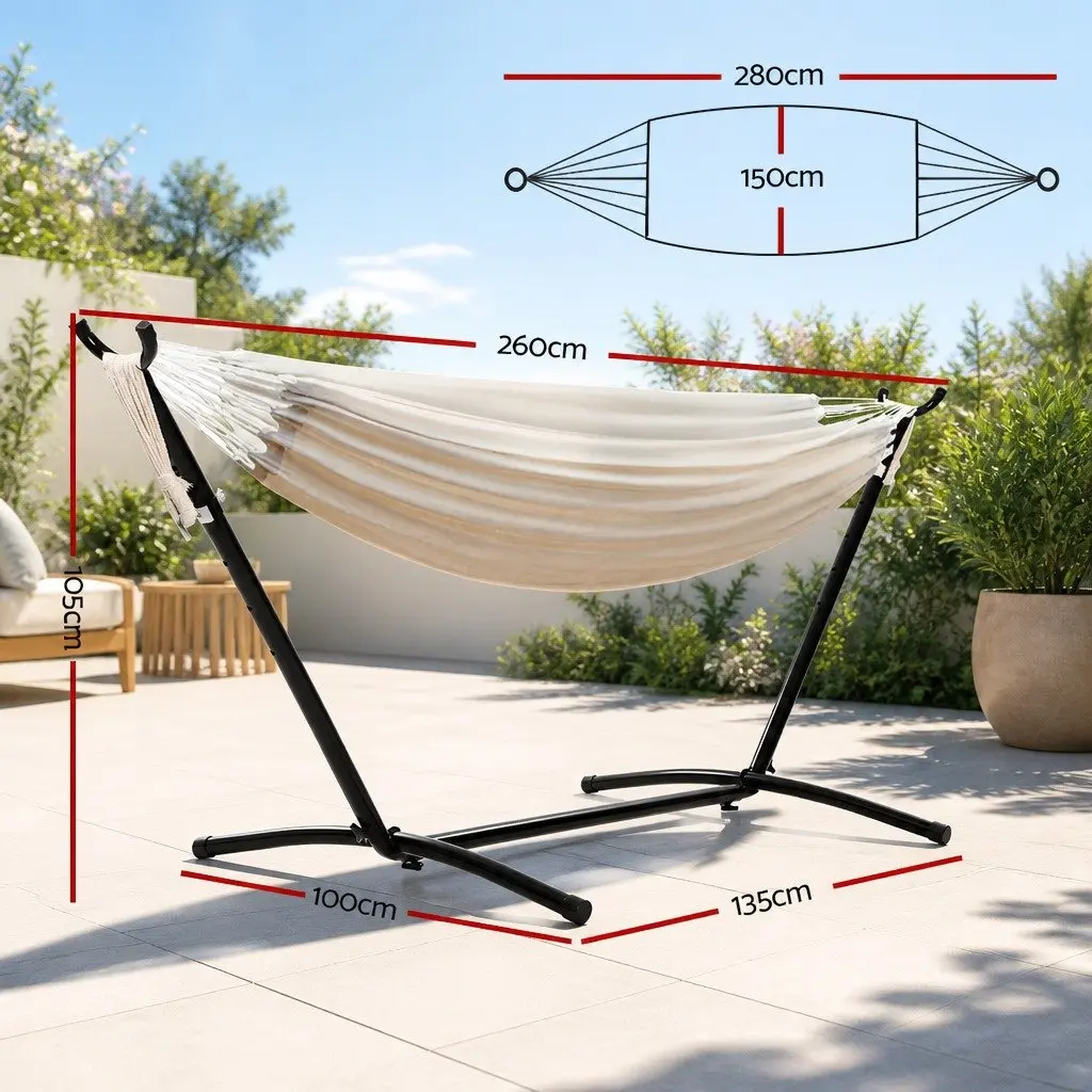 Hammock Bed Cream Single Adjustable Outdoor Lounge Chair with Stand
