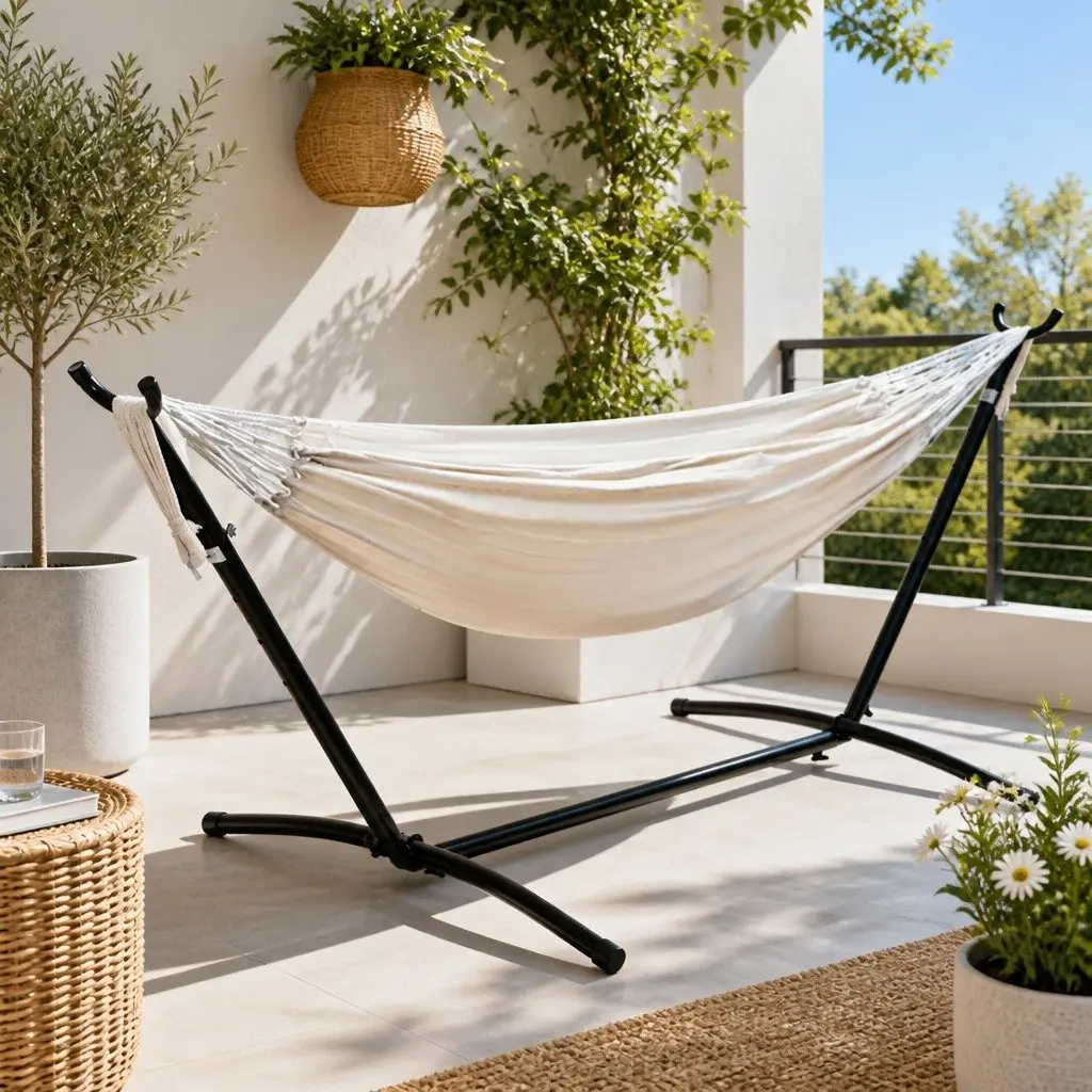 Hammock Bed Cream Single Adjustable Outdoor Lounge Chair with Stand