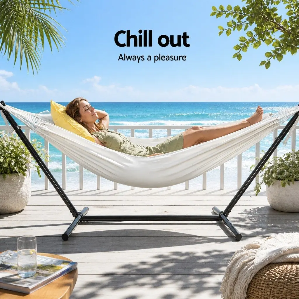 Hammock Bed Cream Single Adjustable Outdoor Lounge Chair with Stand