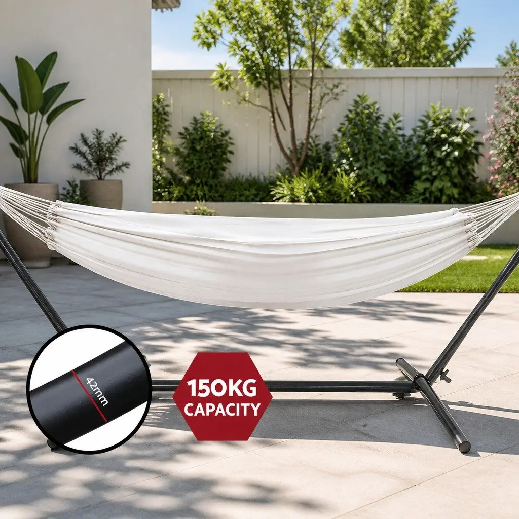 Hammock Bed Cream Single Adjustable Outdoor Lounge Chair with Stand