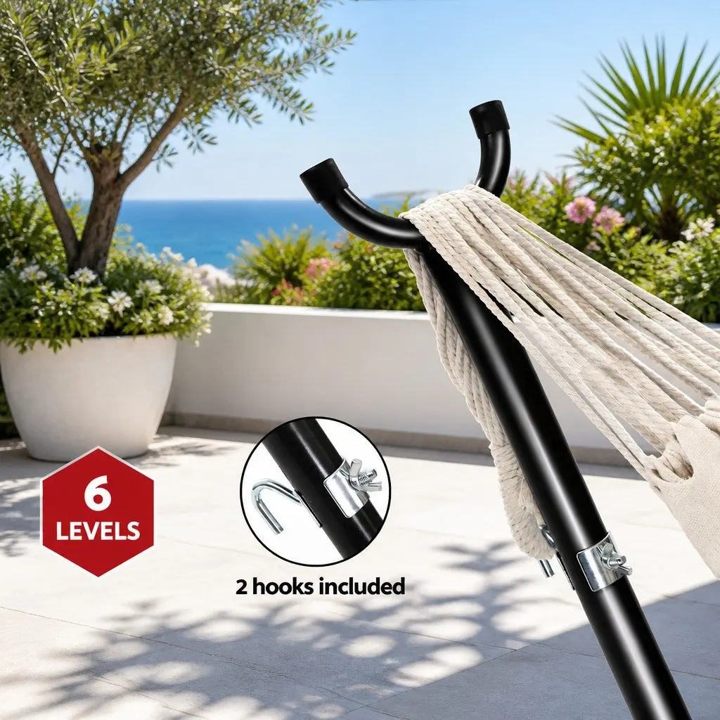 Hammock Bed Cream Single Adjustable Outdoor Lounge Chair with Stand