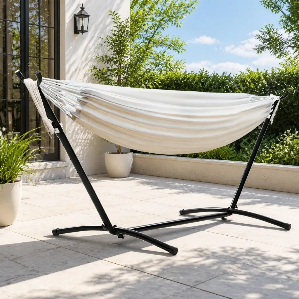 Hammock Bed Cream Single Adjustable Outdoor Lounge Chair with Stand