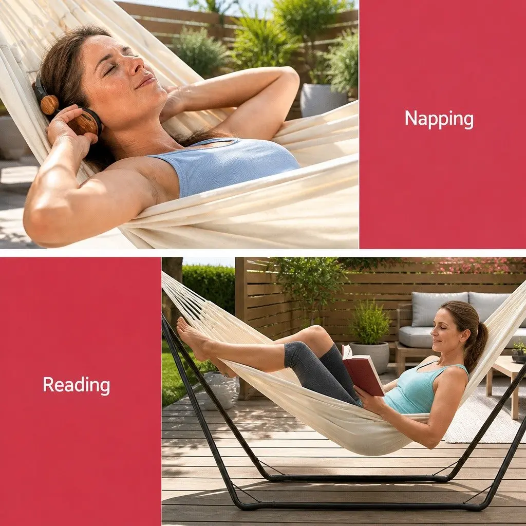Hammock Bed Cream Portable Steel Frame Indoor Outdoor Relaxation