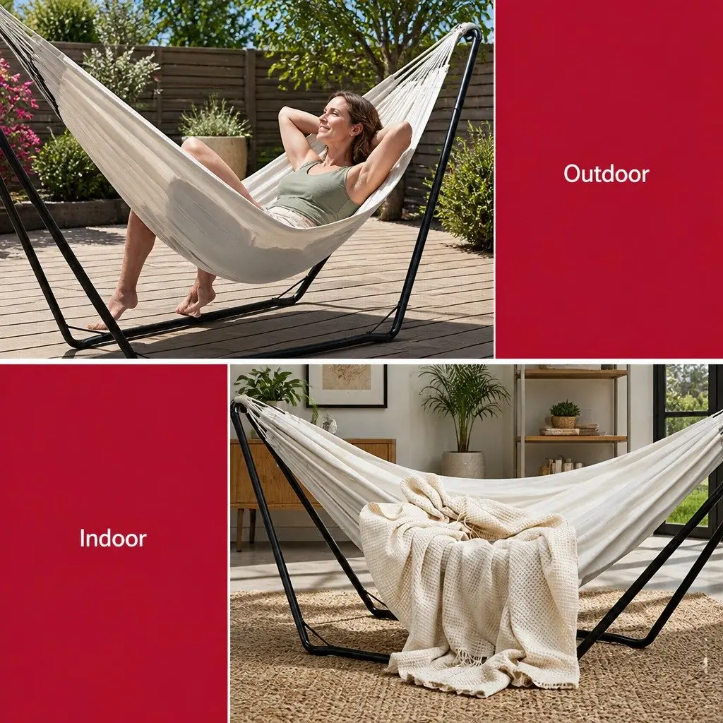 Hammock Bed Cream Portable Steel Frame Indoor Outdoor Relaxation