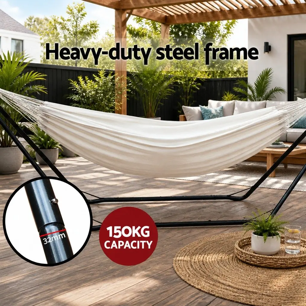 Hammock Bed Cream Portable Steel Frame Indoor Outdoor Relaxation