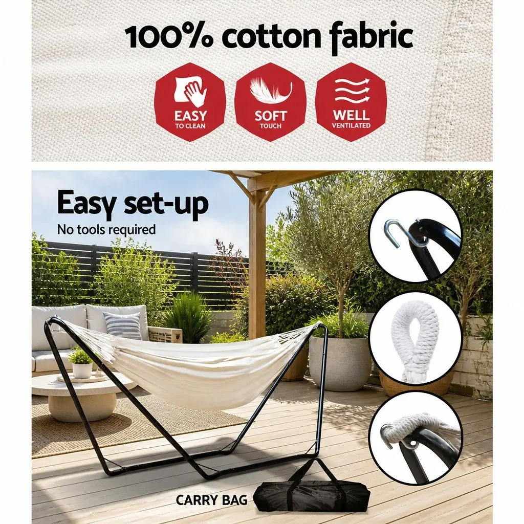 Hammock Bed Cream Portable Steel Frame Indoor Outdoor Relaxation