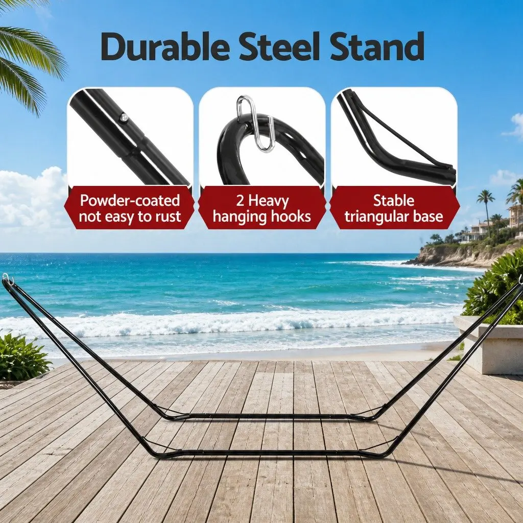 Hammock Stand Black Steel Frame Heavy-Duty Tool-Free Assembly Outdoor Indoor Relaxation Support 150kg