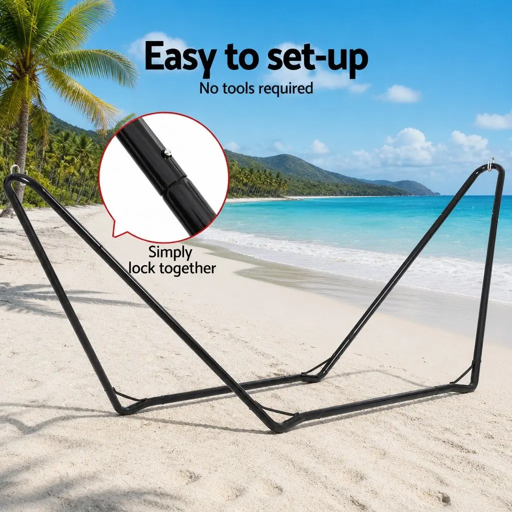 Hammock Stand Black Steel Frame Heavy-Duty Tool-Free Assembly Outdoor Indoor Relaxation Support 150kg