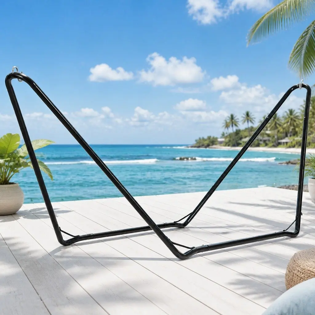 Hammock Stand Black Steel Frame Heavy-Duty Tool-Free Assembly Outdoor Indoor Relaxation Support 150kg