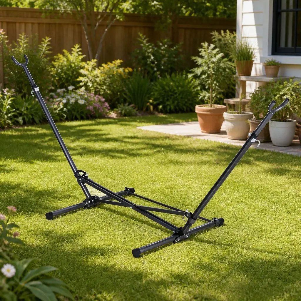 Hammock Stand Black Adjustable Height Steel Frame Indoor Outdoor Support