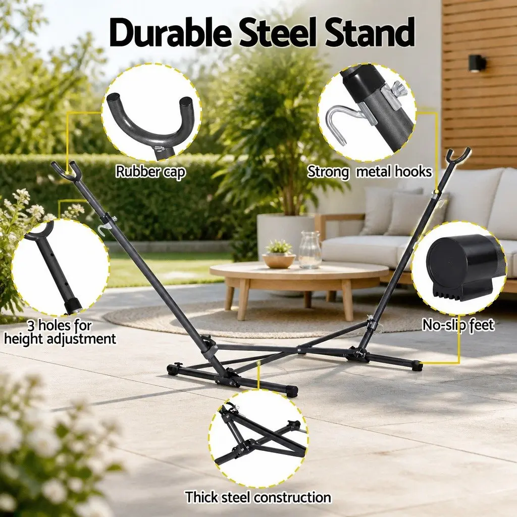 Hammock Stand Black Adjustable Height Steel Frame Indoor Outdoor Support