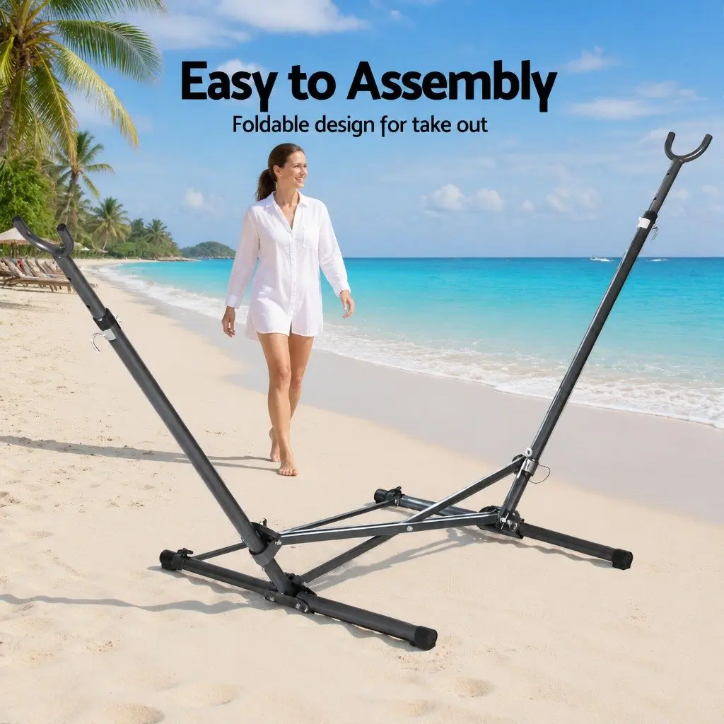Hammock Stand Black Adjustable Height Steel Frame Indoor Outdoor Support