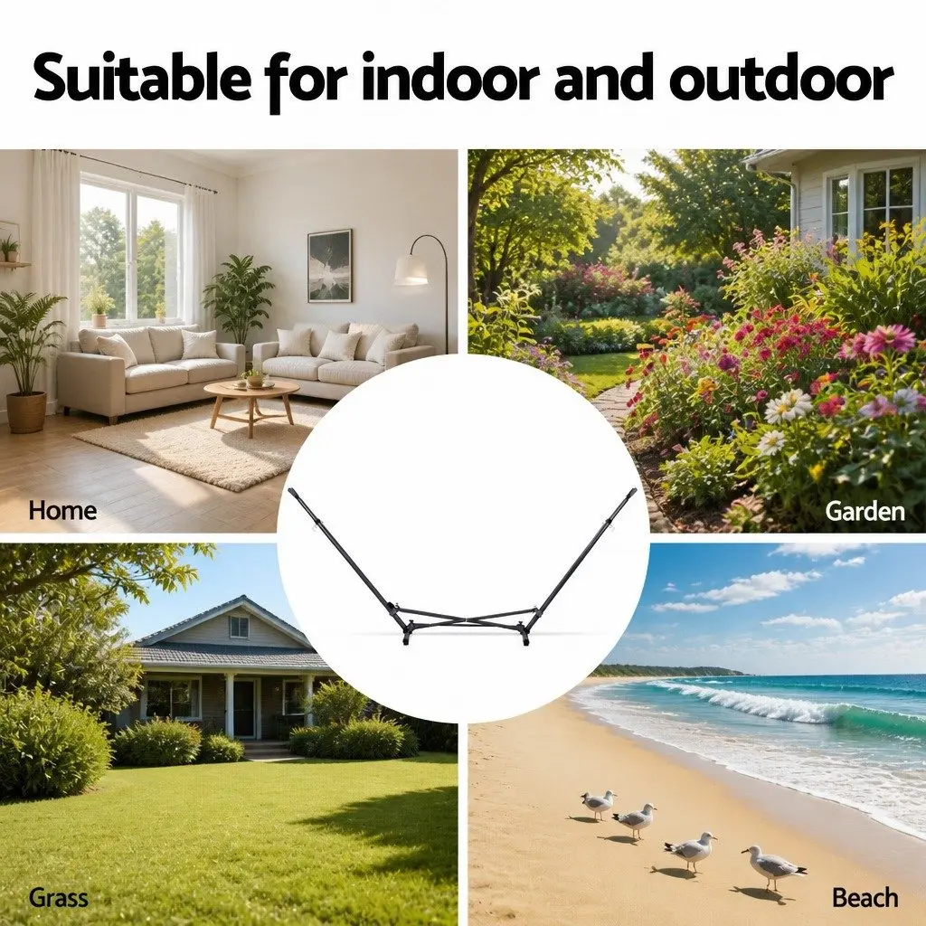 Hammock Stand Black Adjustable Height Steel Frame Indoor Outdoor Support
