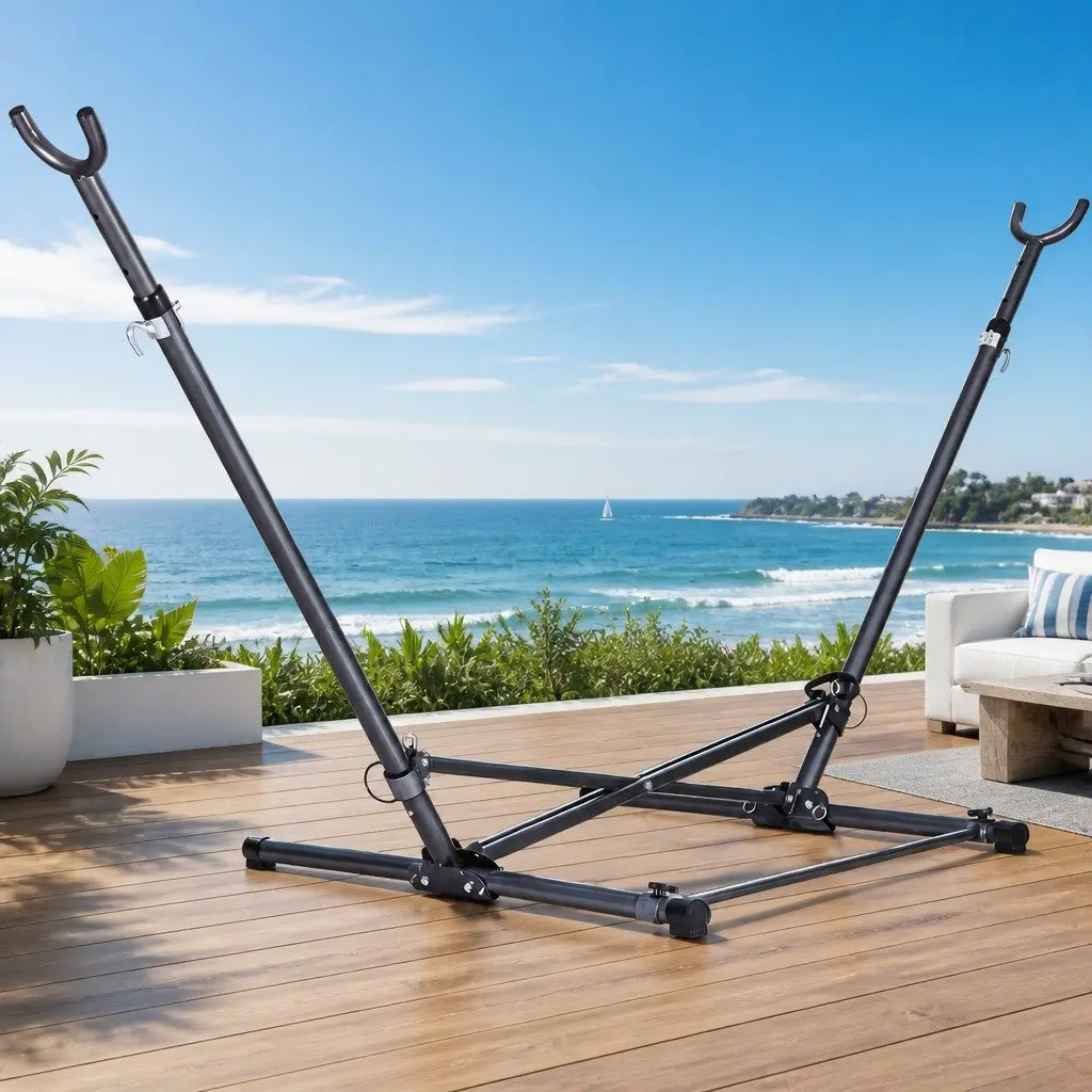 Hammock Stand Black Adjustable Height Steel Frame Indoor Outdoor Support