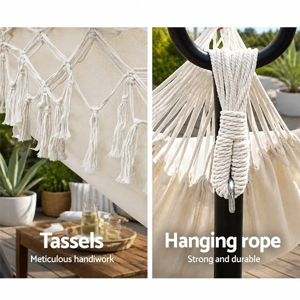 Hammock Bed Rope Tassel Swing Chair Outdoor Indoor Camping Garden Hanging Cream