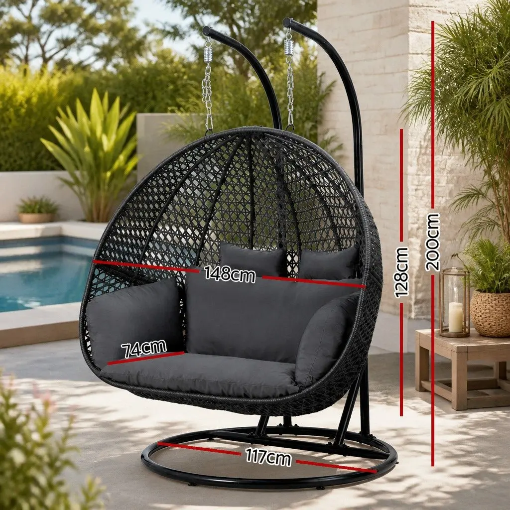 Outdoor Hanging Pod Chair Swing Rattan Patio Furniture 2 Seater with Stand
