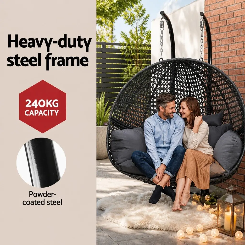Outdoor Hanging Pod Chair Swing Rattan Patio Furniture 2 Seater with Stand