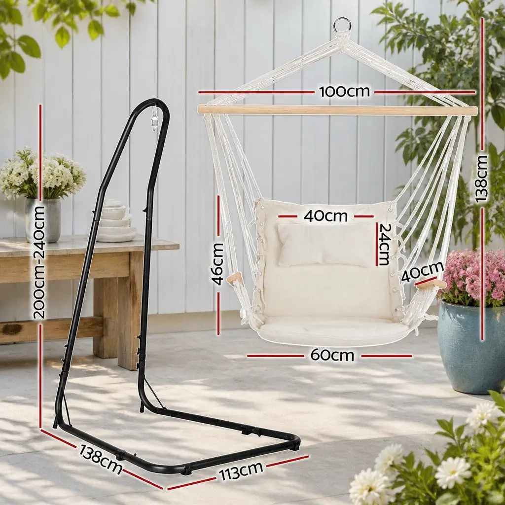 Hammock Chair Cream Adjustable Height Steel A-Frame Stand Indoor Outdoor