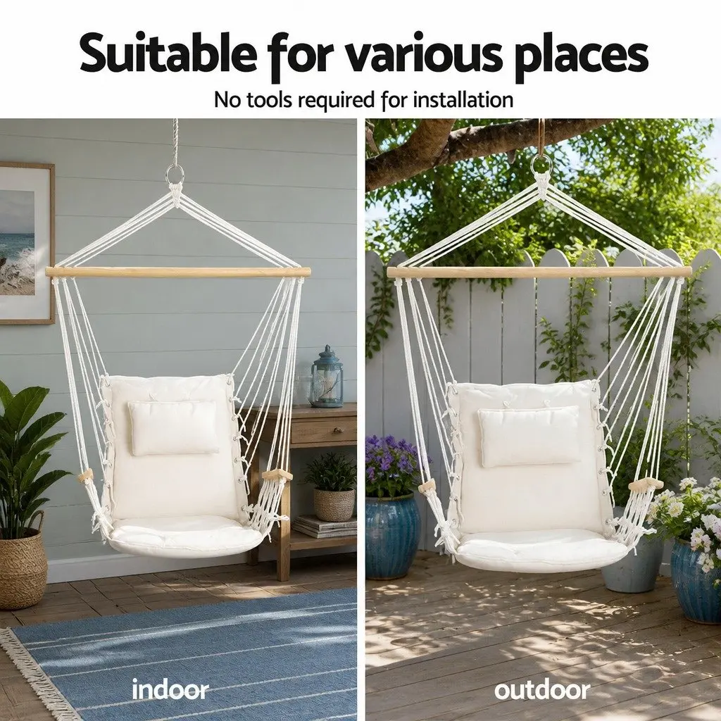 Hammock Chair Cream Adjustable Height Steel A-Frame Stand Indoor Outdoor