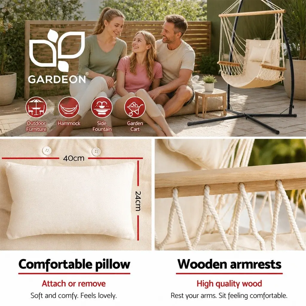 Hammock Chair with Steel Stand Armrest Outdoor Indoor Hanging Cream Relaxation