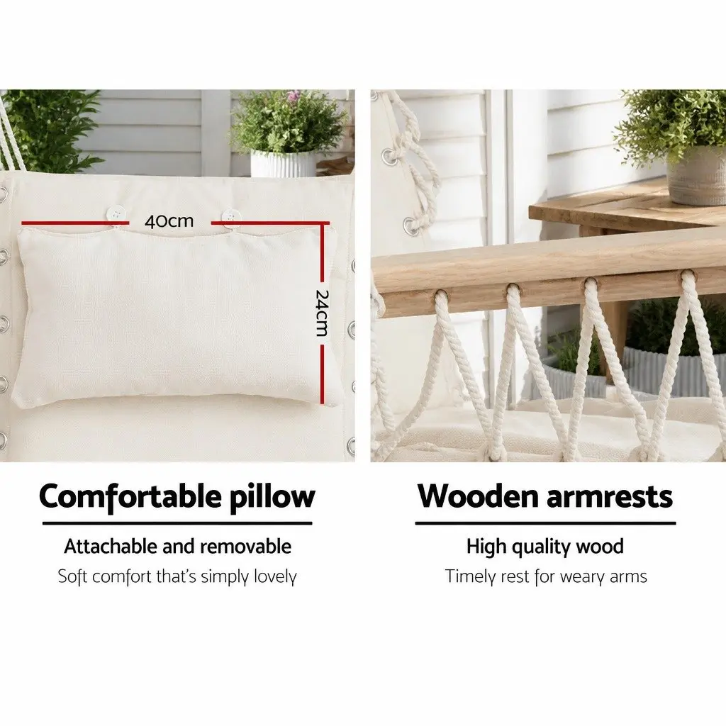 Hammock Chair Cream Padded Seat and Backrest with Armrest for Indoor and Outdoor Relaxation