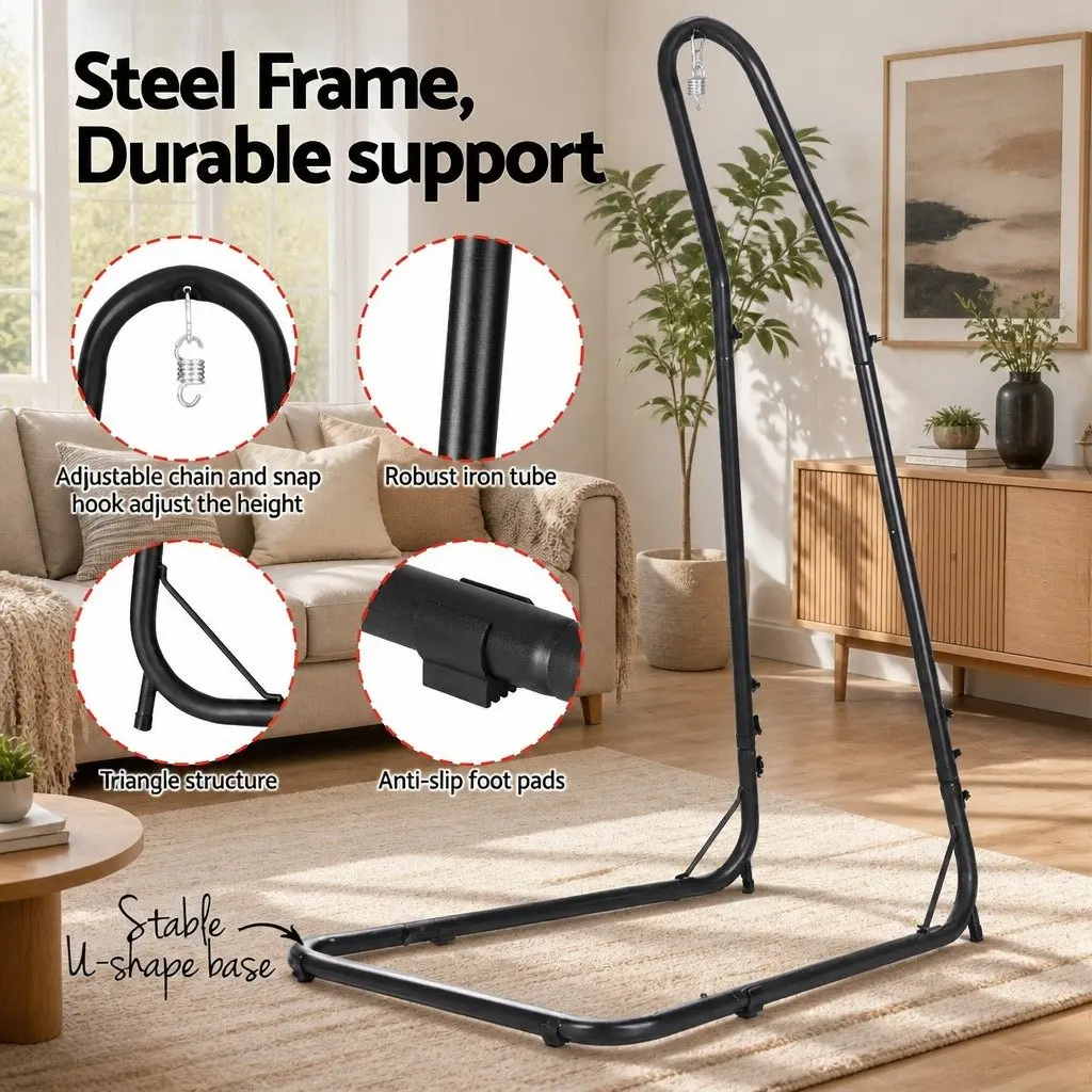 Hammock Chair Black Steel Stand Adjustable Height Padded Seat with Detachable Pillow