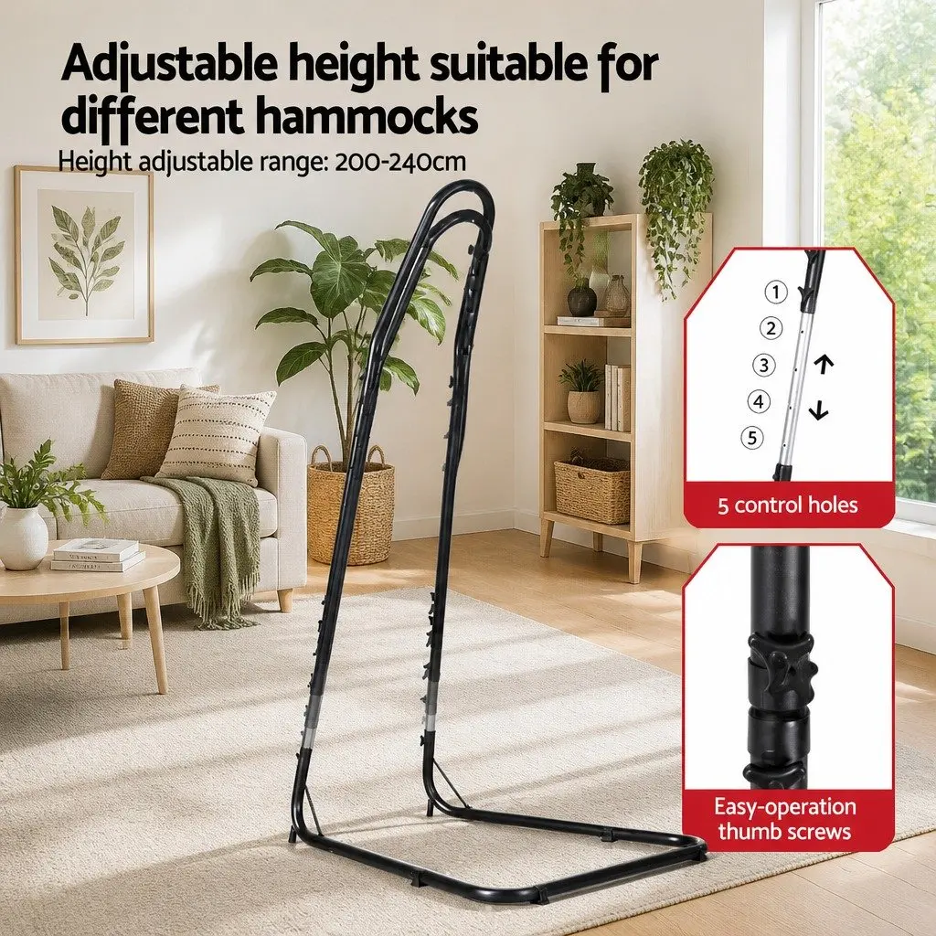 Hammock Chair Black Steel Stand Adjustable Height Padded Seat with Detachable Pillow