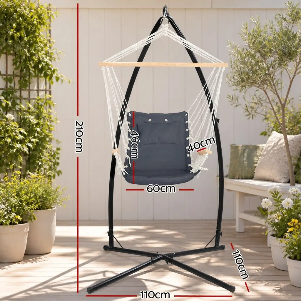 Hammock Chair with Steel Stand Armrest Grey Outdoor Indoor Hanging Swing