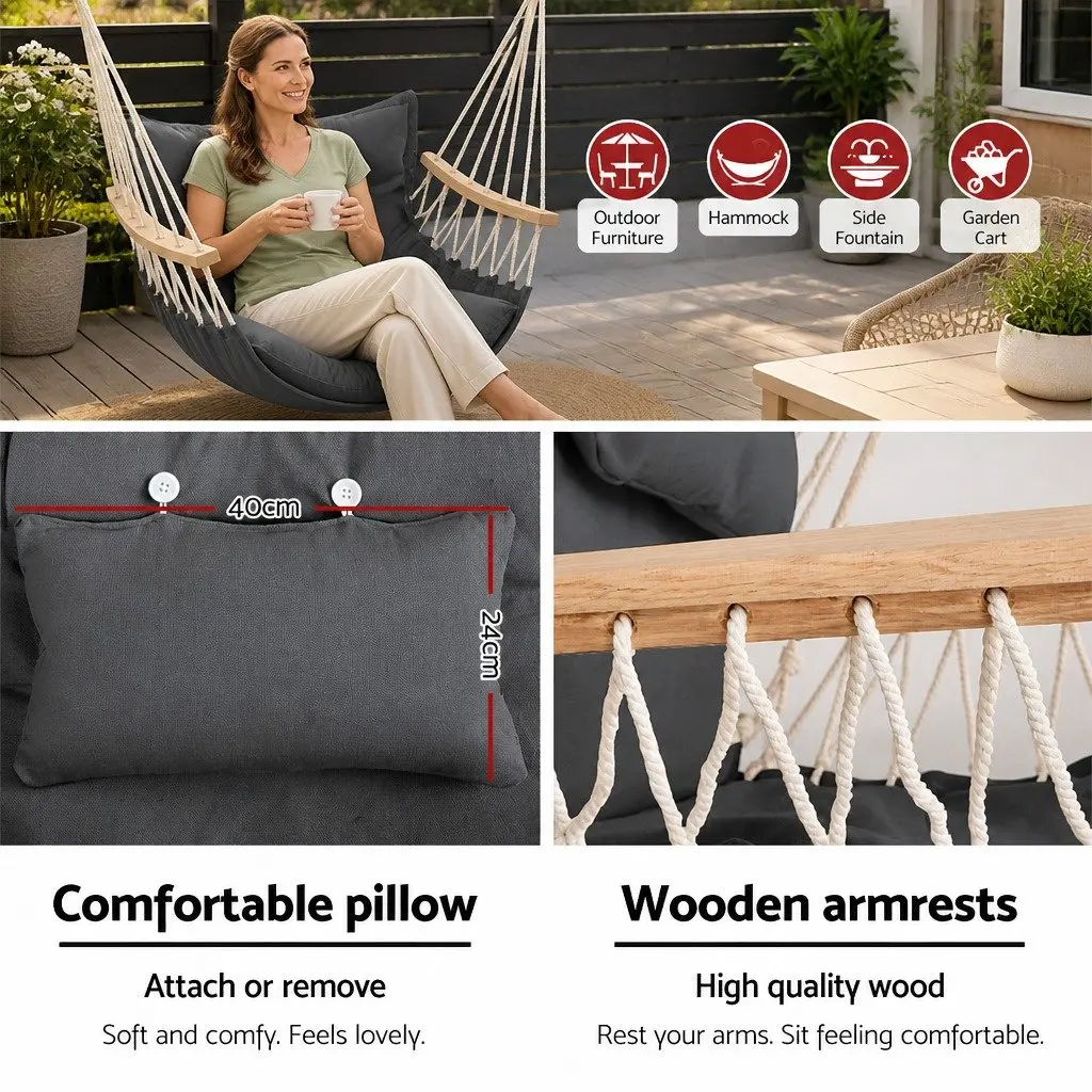 Hammock Chair with Steel Stand Armrest Grey Outdoor Indoor Hanging Swing
