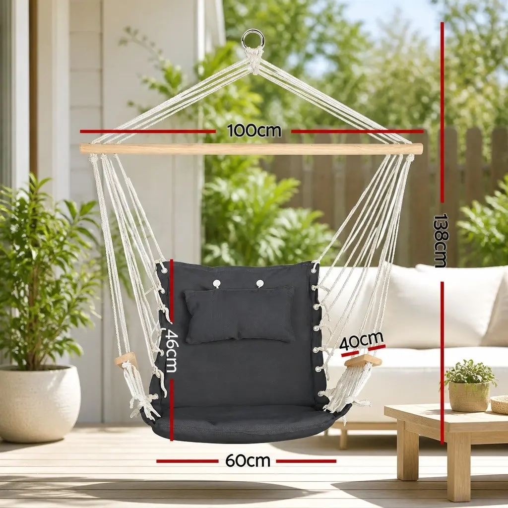Hanging Hammock Chair with Armrest Grey Outdoor Patio Garden Relaxation Seat