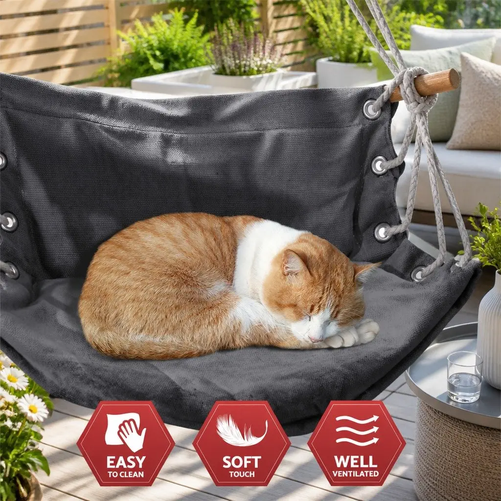 Hanging Hammock Chair with Armrest Grey Outdoor Patio Garden Relaxation Seat