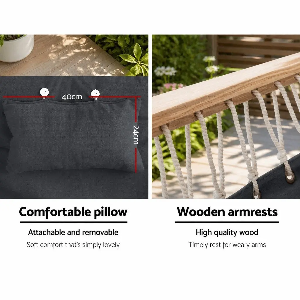 Hanging Hammock Chair with Armrest Grey Outdoor Patio Garden Relaxation Seat