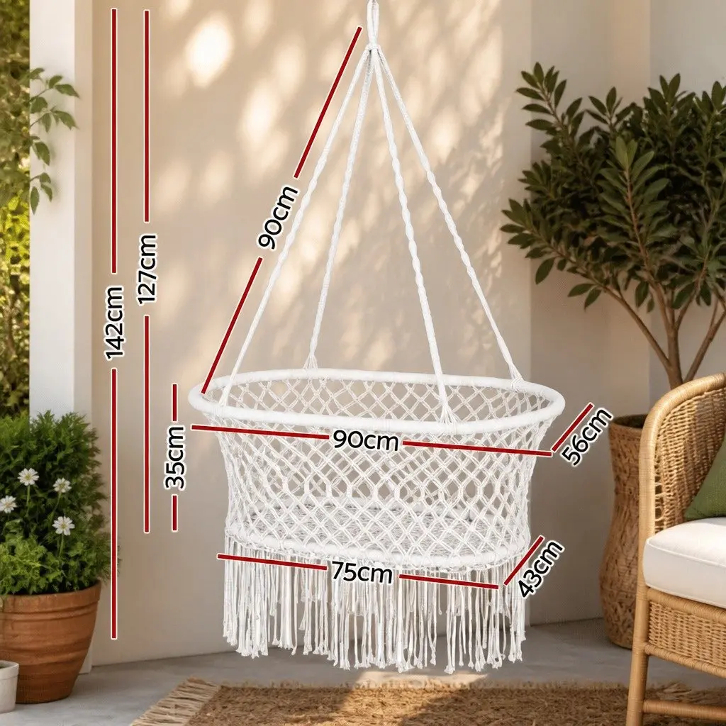 Hammock Chair Cotton Swing Outdoor Indoor Cream Relaxation Garden Furniture
